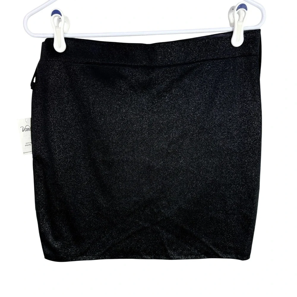Vanity Womens Black Metallic Shimmer Mini‎ Skirt Tiered Bodycon Party Large NWT